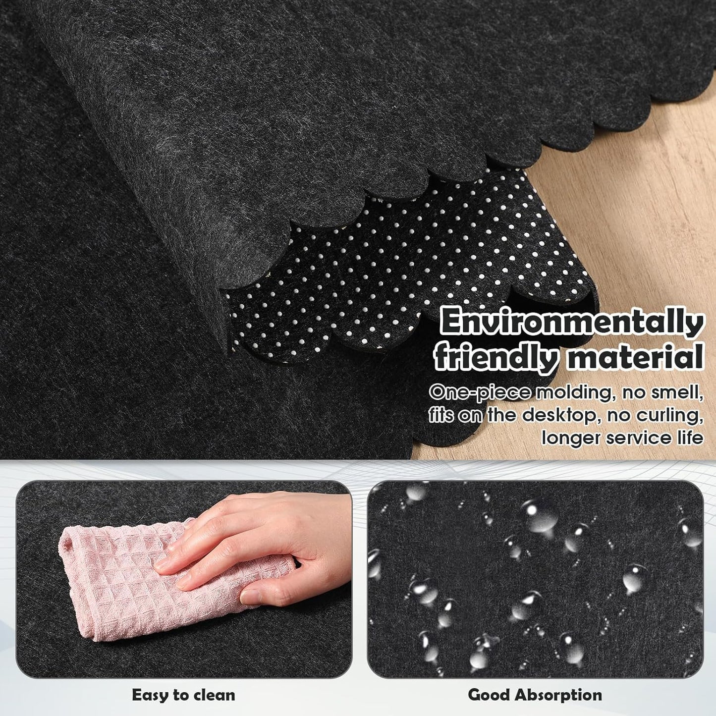Copkim 35 x 16.5 Inch Felt Desk Mat with Scalloped Edges, Large Felt Mouse Pad Non Slip Scalloped Computer Laptop Desktop Pad for Keyboard and Mouse Home Office(Gray)