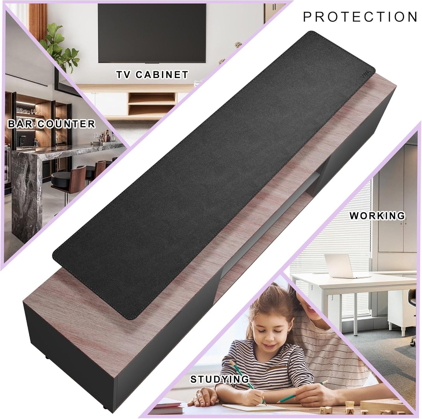 Vyaaa PU Leather & Cork Desk Mat, 39.4"x15.7" Dual Sided Computer Desk mat, Waterproof Large Mouse Pad, Non-Slip Office Desk pad, Office Desk Protector for Work/Gaming/Home (Black)
