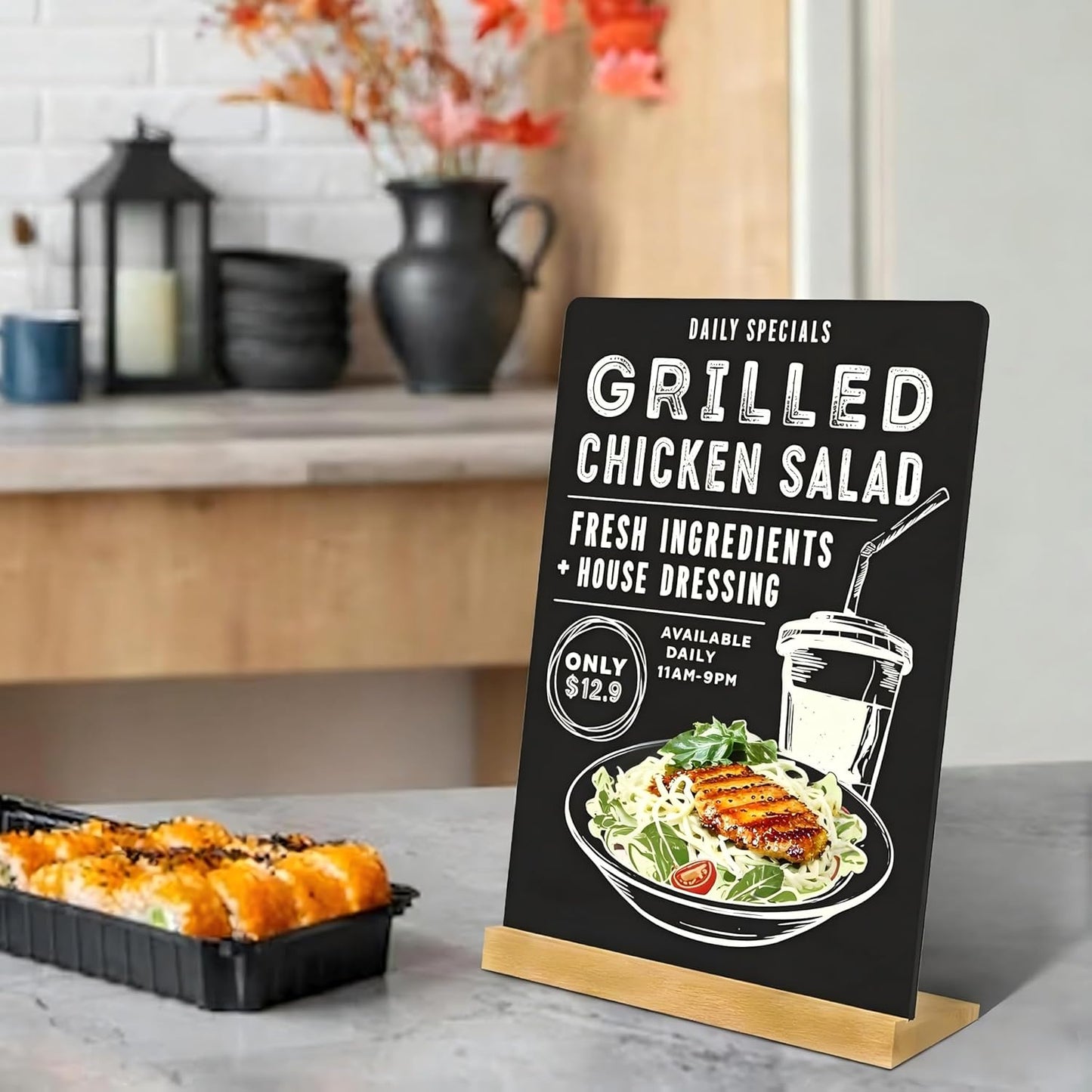 7.9x5.1 Desktop Chalkboard Sign with Wood Base, Message Board Menu Board Chalkboard for Shop Wedding Kitchen Home Party (3 Pack 7.9x5.1)