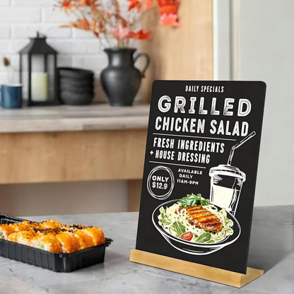 7.9x5.1 Desktop Chalkboard Sign with Wood Base, Message Board Menu Board Chalkboard for Shop Wedding Kitchen Home Party (3 Pack 7.9x5.1)