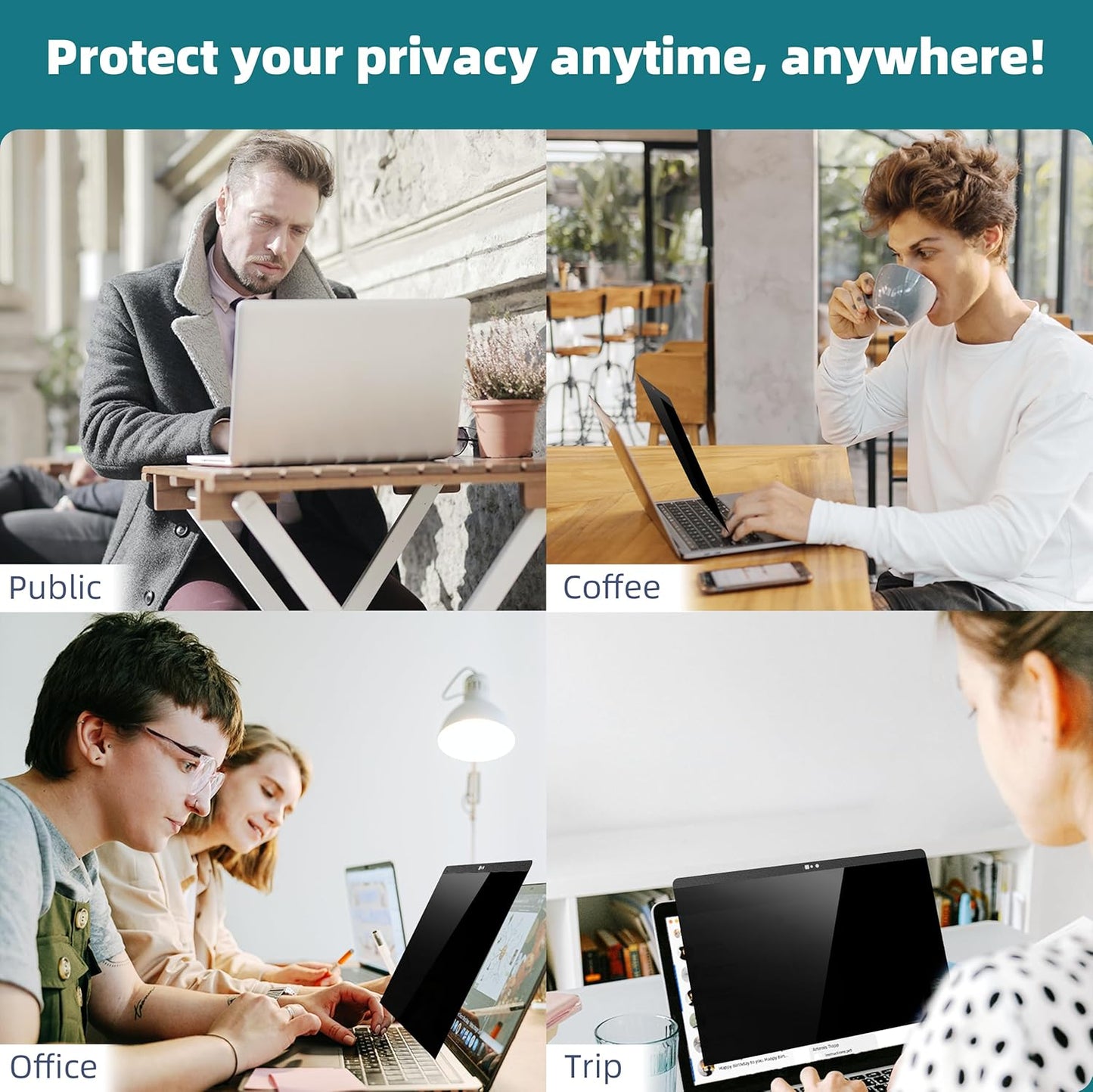 Laptop Privacy Screen 14 Inch Compatible with HP/Dell/Acer/Samsung/Asus/Lenovo/Toshiba,16:10 Aspect Removable Anti Glare Blue Light Filter Protector, 14 in Laptop Privacy Screen Shield