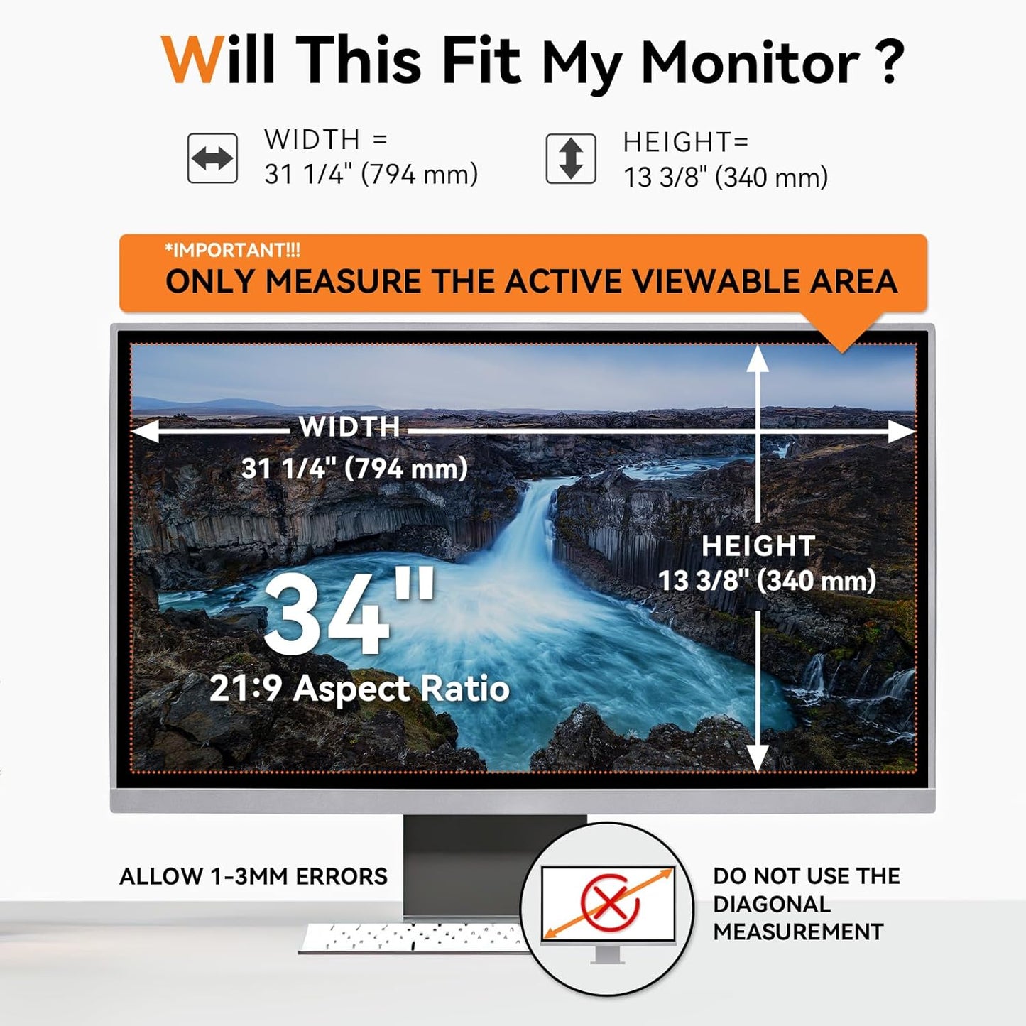 Mamol 34 Inch Curved Computer Privacy Screen Filter for 21:9 Aspect Ratio Widescreen Monitor - Anti Glare Blue Light Filter, Removable Computer Monitor Privacy Shield, Anti-Scratch Screen Protector