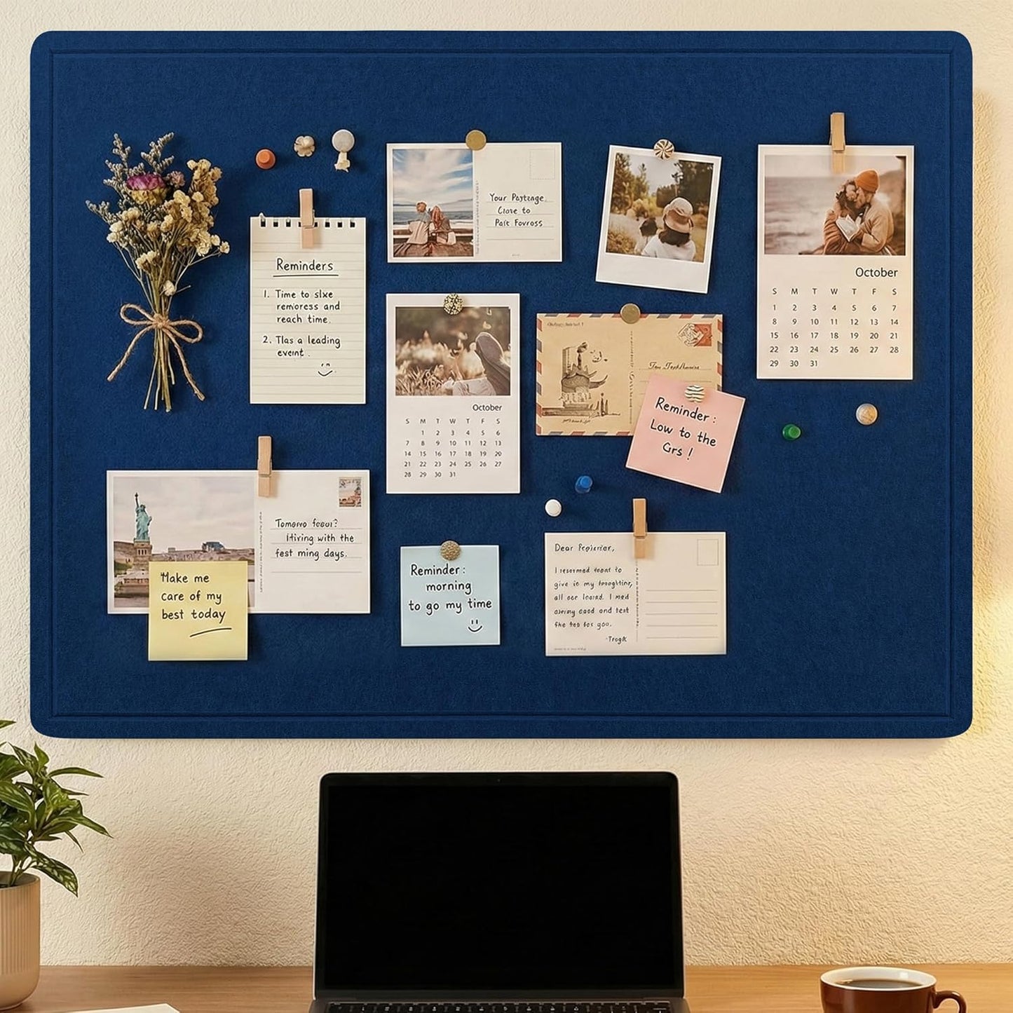AKTOP Bulletin Board, 24" x 16" Foldable Felt Notice Pin Board for Wall, Decorative CorkBoard Photo Display Board with Self-Adhesive Tape, Vision Board Cork Board Alternative with 25 Pushpins - Latte