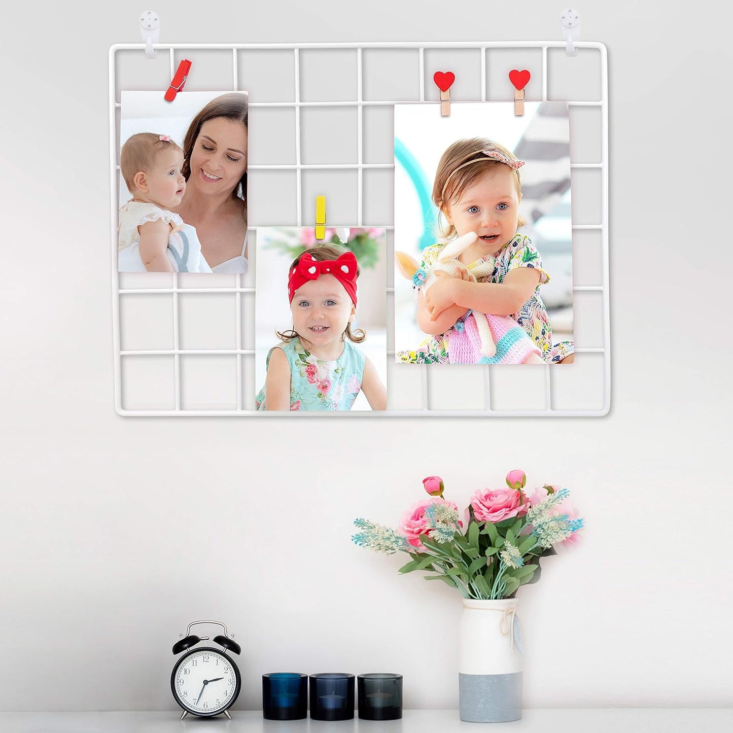 ODOXIA 2 Pack Wire Wall Grid Panel | Photos & Pictures Display Grid Wall Panels | Black, Magnetic & Metal Grid | Photo Grid Wire Board | Hanging Home, Office & Kitchen Decor