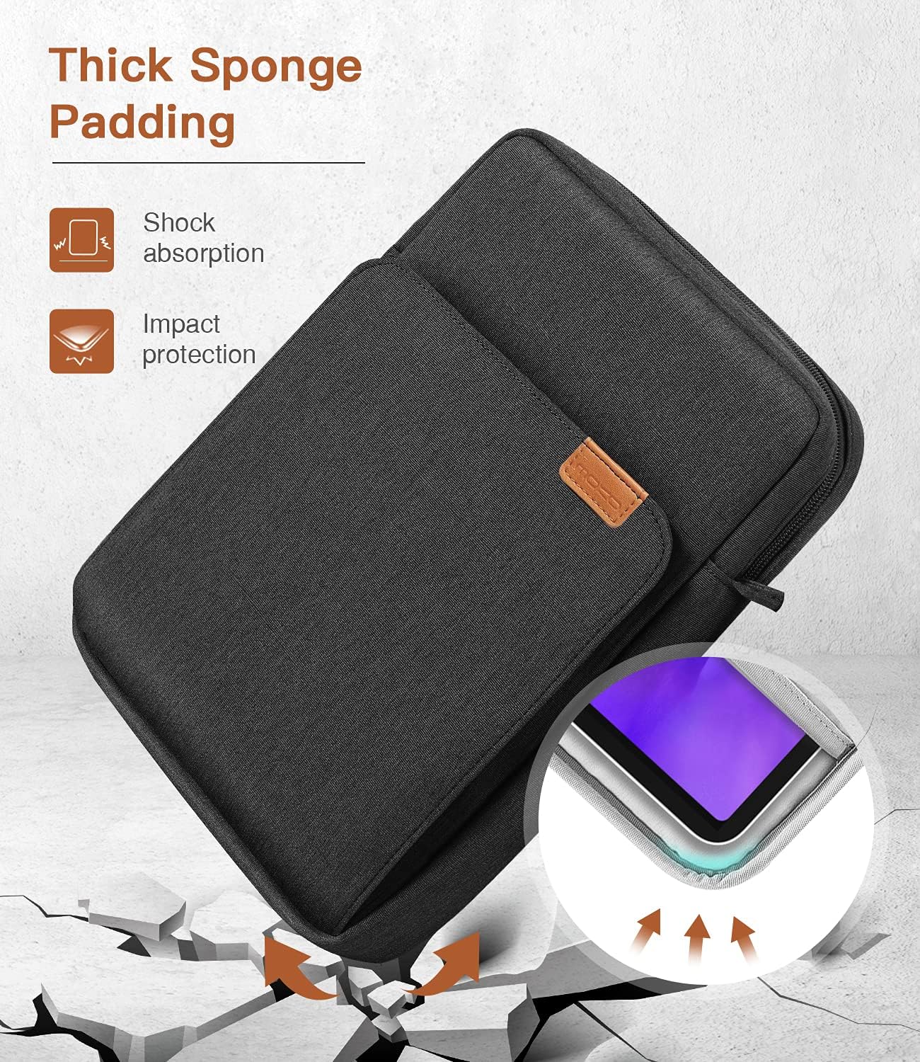 MoKo 13 Inch Tablet Sleeve Bag, Fits with 13 Inch New iPad Pro M5 & Air M4/M3, iPad Pro 12.9 M2&M1,Surface Laptop Go 12.4,Galaxy Tab S8+/S9+ 12.4,Handle Carrying Case with Shoulder Strap,Black &Gray