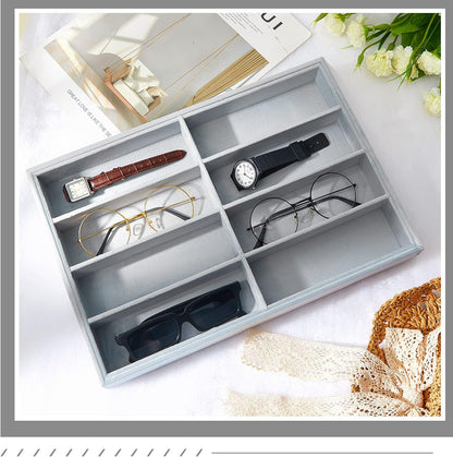 Amylove 2 Pcs Sunglass Organizer Trays Glasses Stackable Jewelry Trays Sunglass Organizer Display Box(8 Grids,Beige)
