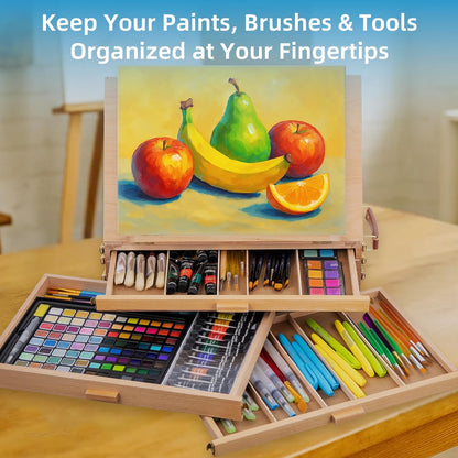 Falling in Art Table Easel with Sketch Box Storage, Portable Beechwood Desktop Art Easel with 3 Drawers, Adjustable Tabletop Painting Stand for Teens and Adults