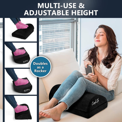 ComfiLife Foot Rest for Under Desk at Work – Adjustable Height Memory Foam Foot Stool for Under Desk, Office Chair & Gaming Chair – Ergonomic Footrest for Back & Hip Pain Relief (Black)