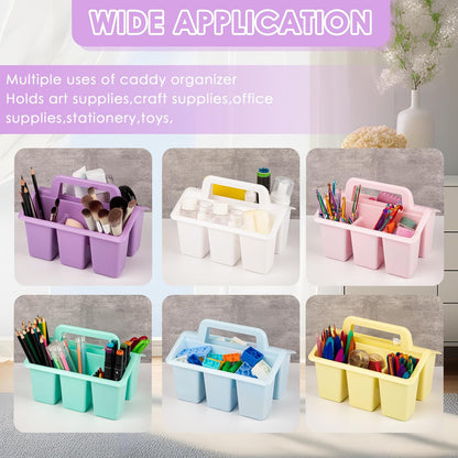 Plastic Caddy With Handle,Protable Classroom Craft Caddy, 6-pack Storage Caddy For Pencil,Pen,Craft Tools (Clear)