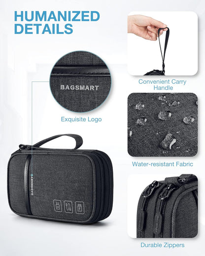 BAGSMART Cord Organizer Travel Cable Organizer Bag Tech Electronic Organizer Travel Case, Travel Essentials for Charger, Cable, Phone, Flash drive, Single Layer - Black