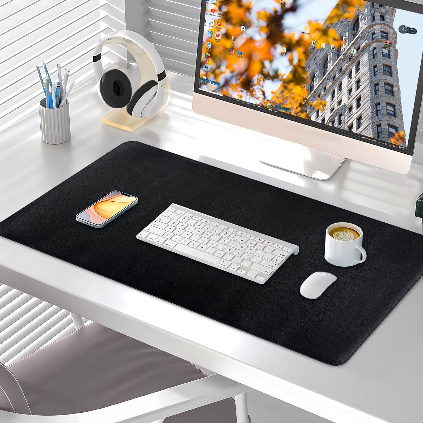 Dual-Sided Desk Pad, Large Mouse Pad - Natural Cork & PU Leather Non-Slip Waterproof Desk Mats for Office and Home (Blue, 31.5" x 15.7")