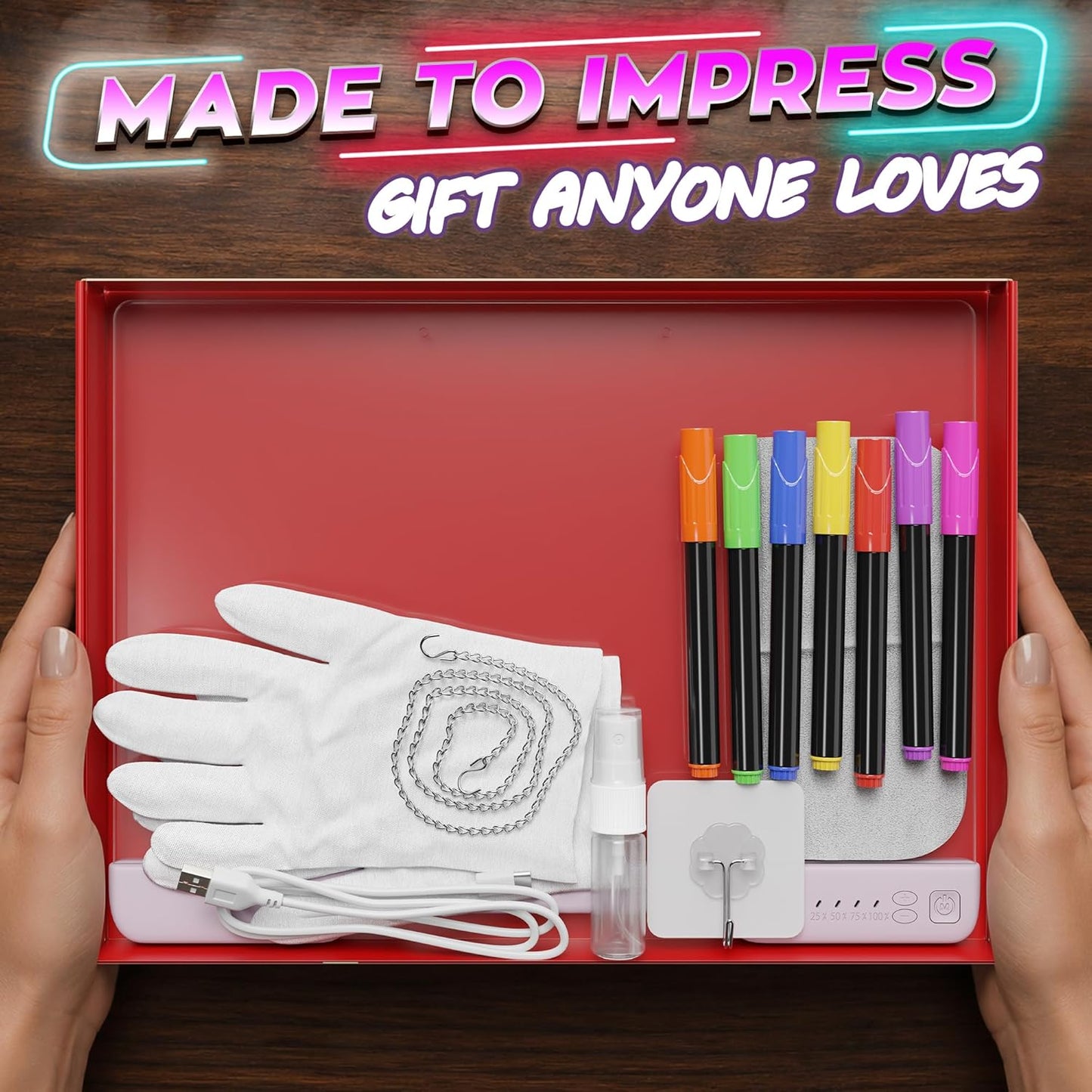 Upgraded 16” LED Drawing Board – Rechargeable, 7 Colors, 10 Light Modes, Adjustable Brightness – Acrylic Light Board for Tracing with Stand, Markers and Full Kit – Birthday Gift Set (Black)