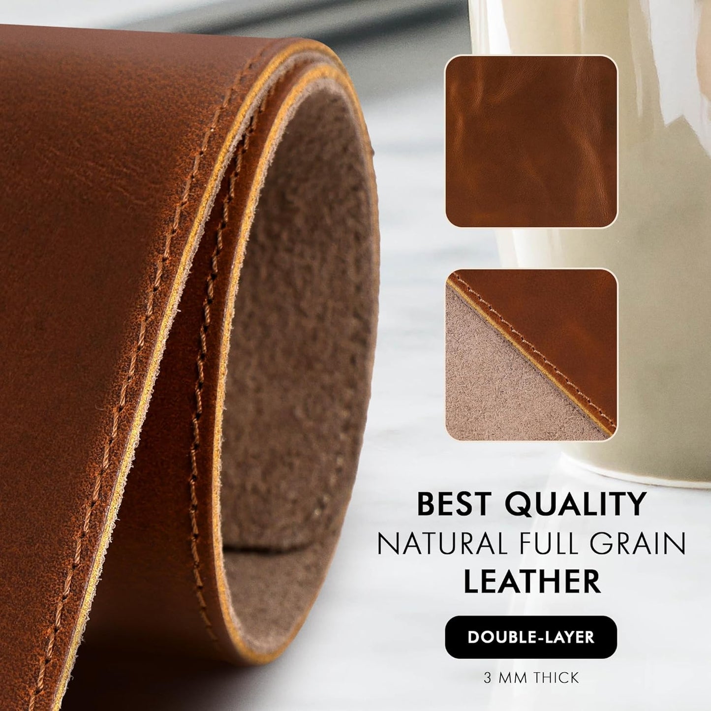 ELIZO Leather Desk Pad Real Leather Desk Mat Thick (3mm) Double Layer (31x15.6) Cover Blotter Desk Protector Large Computer Mat for Keyboard Mouse Pad Table Laptop Mat Office Accessories - Antique