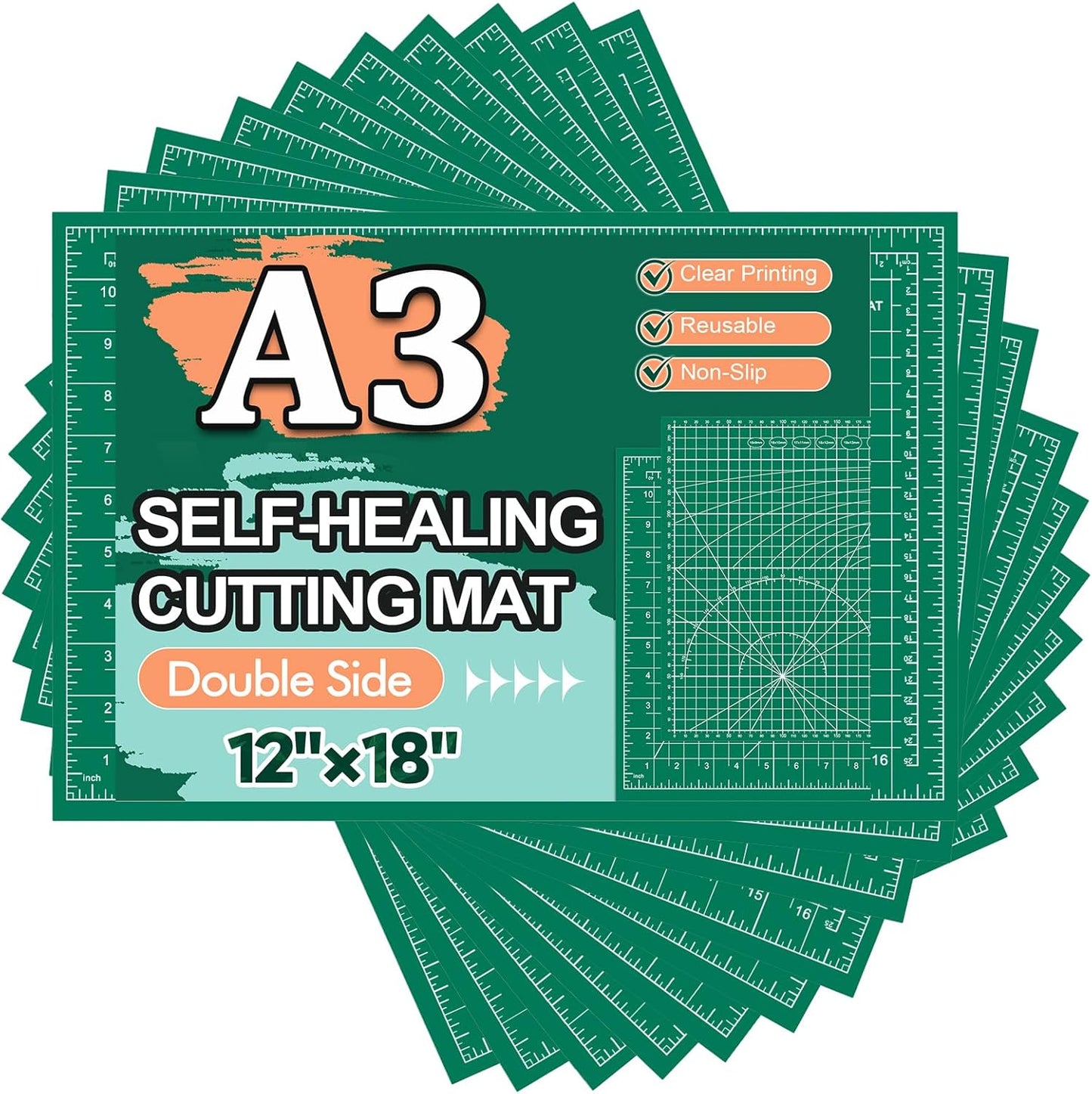 10 Pcs Self Healing Cutting Mat Bulk, 12"×18" Rotary Cutting Mats for Crafts, A3 Sewing Boards for Fabric Quilting Scrapbooking Precision Cutting Double Sided 5-Ply