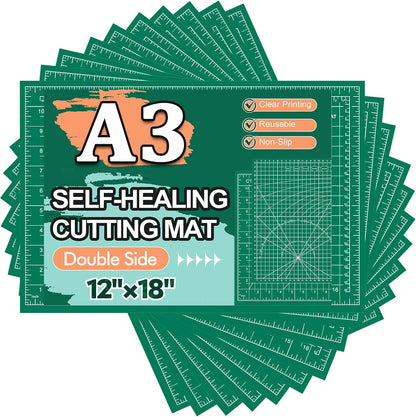 10 Pcs Self Healing Cutting Mat Bulk, 12"×18" Rotary Cutting Mats for Crafts, A3 Sewing Boards for Fabric Quilting Scrapbooking Precision Cutting Double Sided 5-Ply