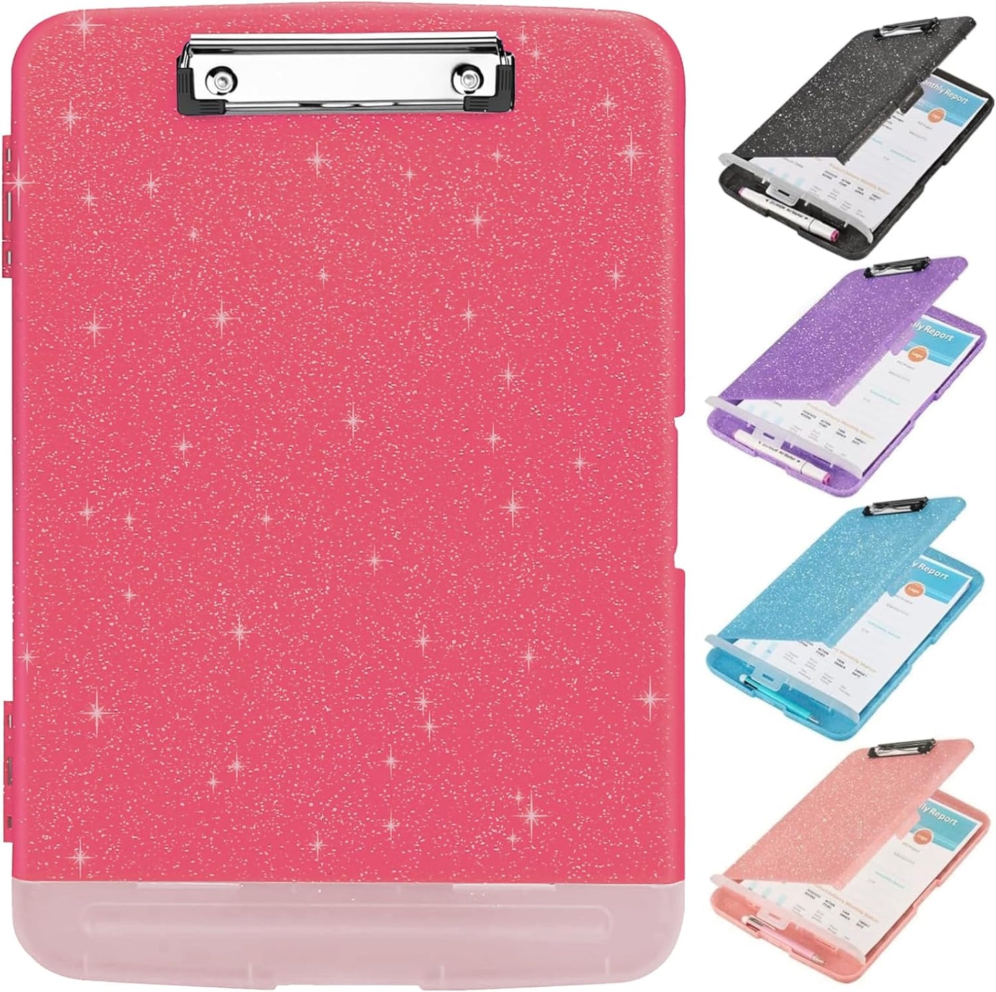 Glitter Clipboard with Storage,Storage Clipboard with Pen Holder,A4 Binder Clip Boards 8.5x11 with Low Profile Clip,Side Opening Sparkle Clipboards, Clipboards Folder for Office Supplies-Starry Black