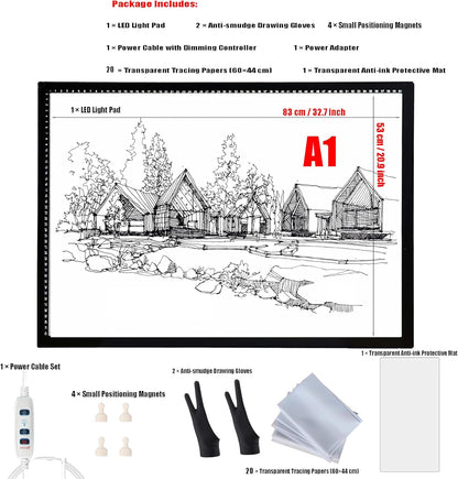 LED Light Pad A0/A1/A2/A3/A4 - Ultra-Thin Tracing Board with Adjustable Brightness, Magnetic Copy Board, Drawing Light Box for Sketching, Diamond Painting, Animation, Tattoo, Weeding Vinyl