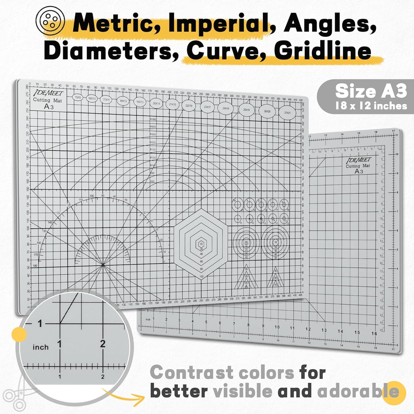 Premium Self Healing Cutting Mat 18'' x 12'', A3 Non-slip Sewing Mat for Quilting, 5-Ply Rotary Cutting Board Double-Sided for Crafts Cutting Fabric Scrapbooking Modeling Projects, Anthracite Gray