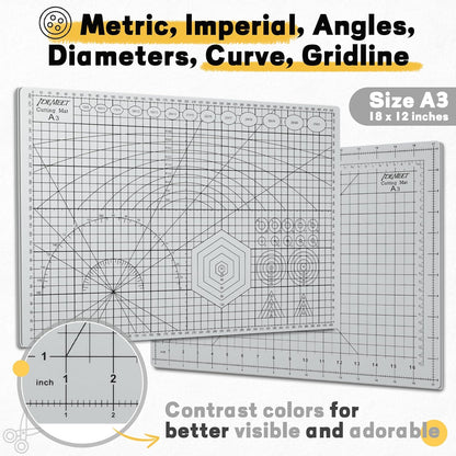 Premium Self Healing Cutting Mat 18'' x 12'', A3 Non-slip Sewing Mat for Quilting, 5-Ply Rotary Cutting Board Double-Sided for Crafts Cutting Fabric Scrapbooking Modeling Projects, Anthracite Gray