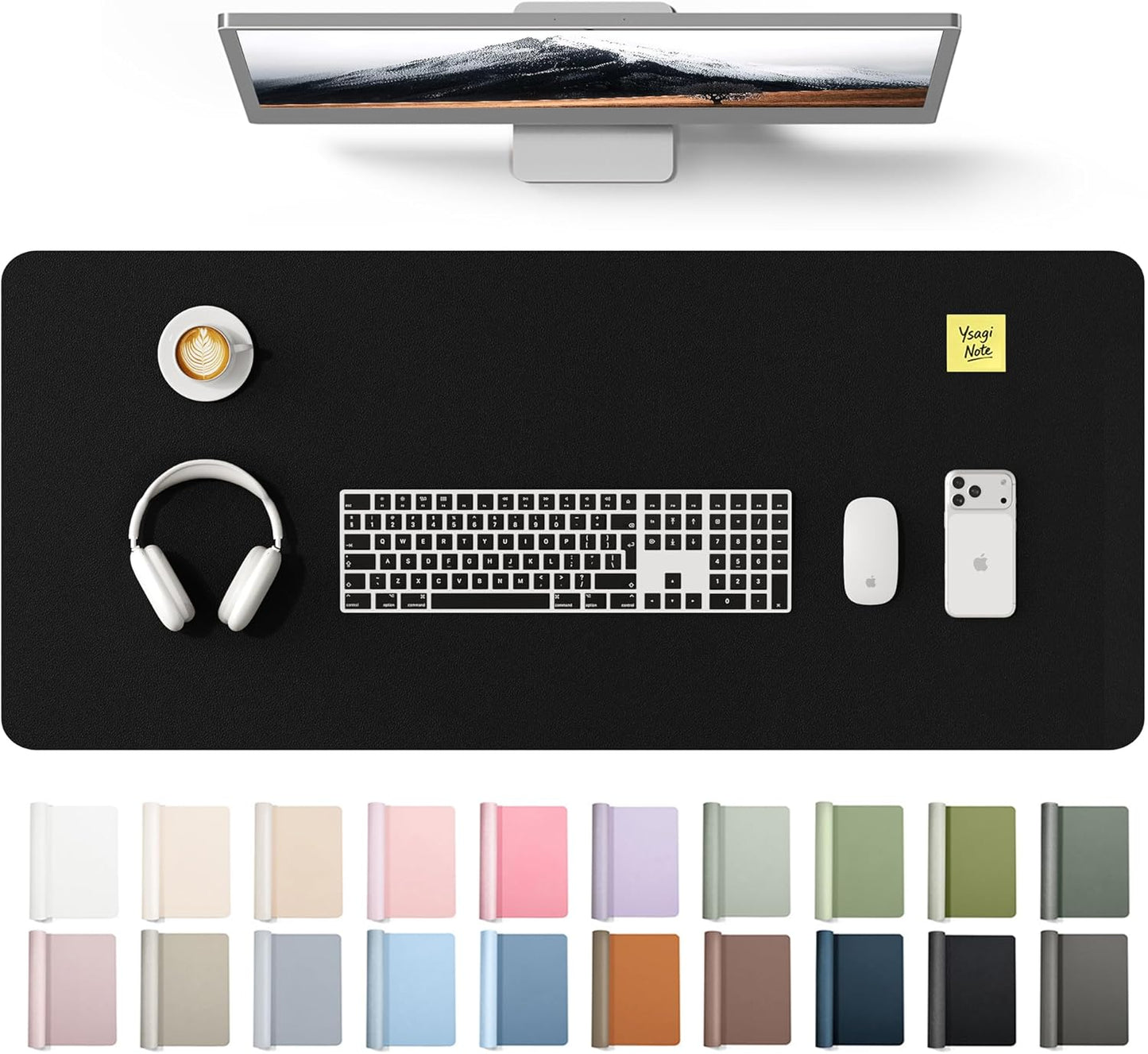 YSAGi Leather Desk Pad Protector, Office Desk Mat, Large Mouse Pad, Non-Slip PU Leather Desk Blotter, Waterproof Laptop Desk Writing Pad for Office and Home (23.6" x 13.8", Eggshell) - Colors B