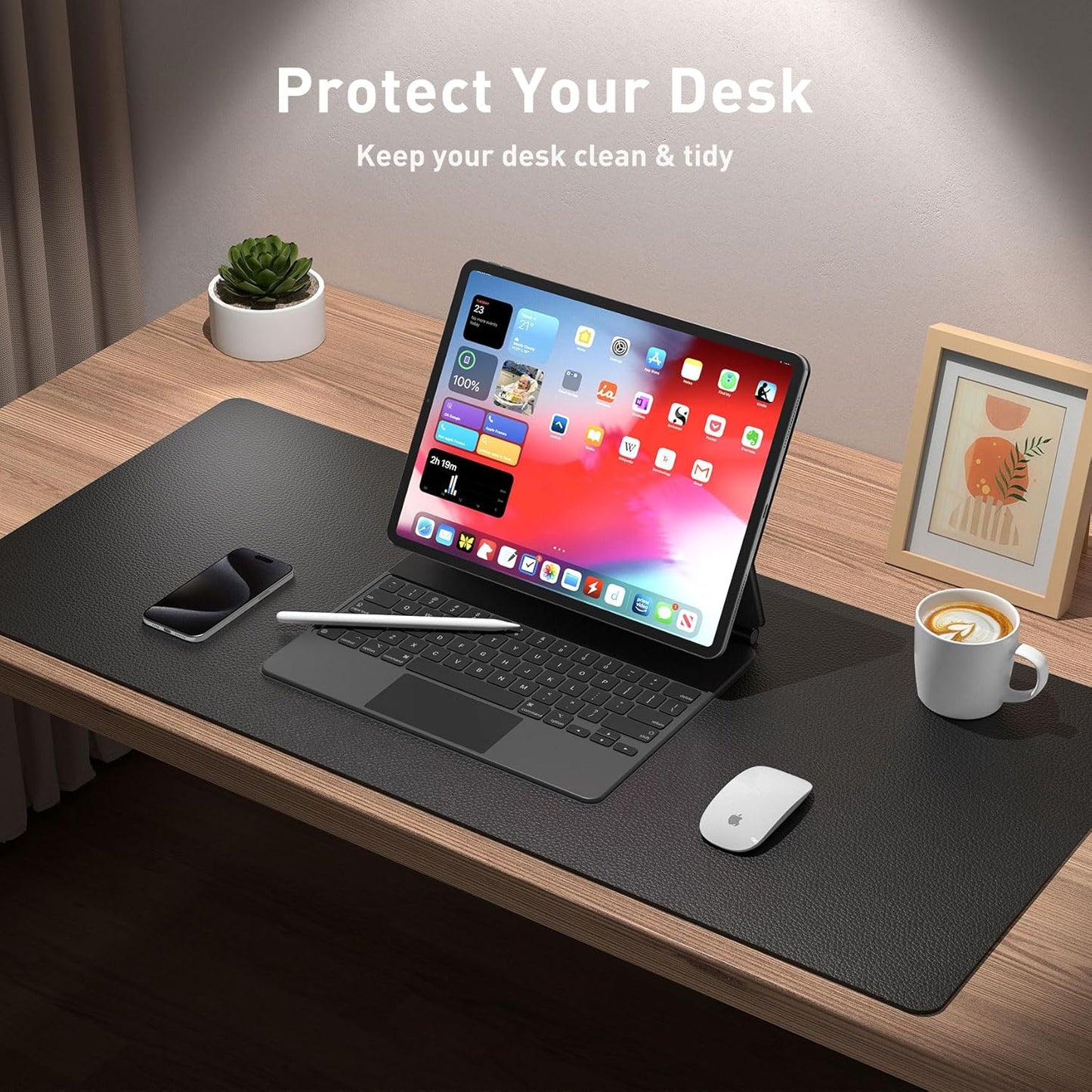 Aothia Non-Slip PU Leather Waterproof Laptop Desk Pad Protector, Blotter Mat, Writing and Mouse Pad for Office & Home, Beige, 23.6" x 13.7" - Colors A