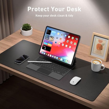 Aothia Leather Desk Pad Protector, Mouse Pad, Office Desk Mat, Non-Slip PU Leather Desk Blotter, Laptop Desk Pad, Waterproof Desk Writing Pad for Office and Home(Dark Blue,31.5" x 15.7") - Colors A