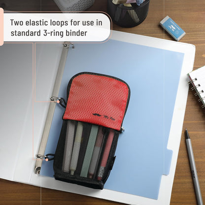 Mr. Pen- Standing Pencil Case Pouch, Sit & Lay Mesh-View Design, Black & Gray, Interior Pocket & 2 Elastic Binder Loops, Cute Pencil Case for Girls and Boys