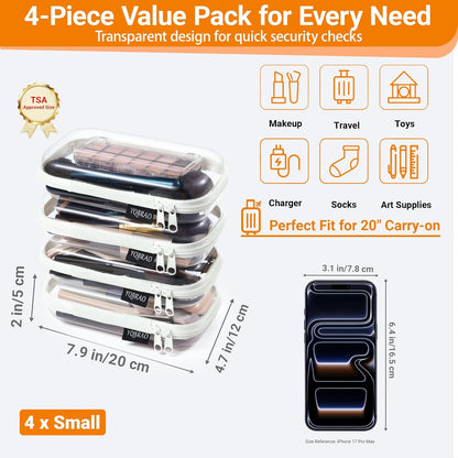YQBRAO 6 Pack Clear Hard Shell Zipper Case, 1.2mm Heavy Duty Crush-Proof Diaper Bag Organizer Pouches, TSA Approved Travel Makeup Bag for Toiletries & Electronics, (2L, 2M, 2S) Multi-Size Storage Set