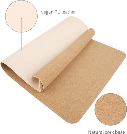 RENMTURE Dual-Sided Mouse Pad, Natural Cork & PU Leather Large Desk Pad for Office and Home Work, Desk Protector Non-Slip, Waterproof, Easy Clean (Olive Green, 32"x16")