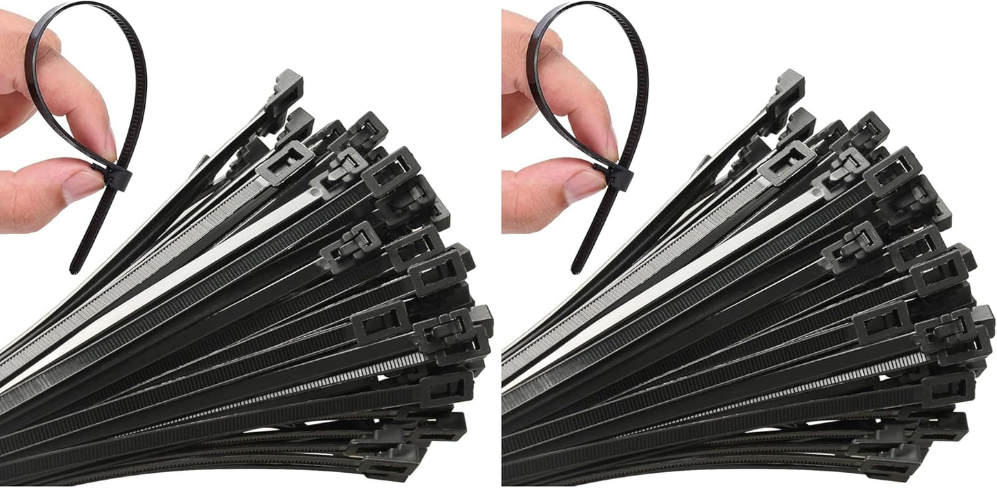 100Pcs 8 Inch Heavy Duty Industrial Zip Toes 40lbs Tensile Strength Releasable Black Tie Wraps Reusable Zip Toes Tie Straps For Garden Plant Secure Vine, Home Office