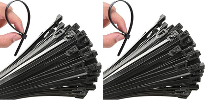 100Pcs 8 Inch Heavy Duty Industrial Zip Toes 40lbs Tensile Strength Releasable Black Tie Wraps Reusable Zip Toes Tie Straps For Garden Plant Secure Vine, Home Office