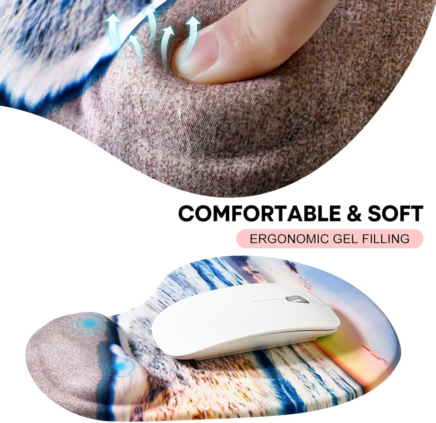 JIKIOU Mouse Pad, 2 Pack Ergonomic Mouse Pads with Comfortable Gel Wrist Rest Support and Smooth Cloth, Non-Slip PU Base for Easy Typing Pain Relief Durable and Easy to Clean Small Black