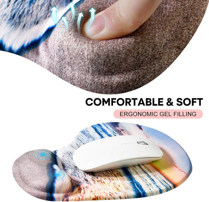 JIKIOU Mouse Pad, 2 Pack Ergonomic Mouse Pads with Comfortable Gel Wrist Rest Support and Smooth Cloth, Non-Slip PU Base for Easy Typing Pain Relief Durable and Easy to Clean Small Black