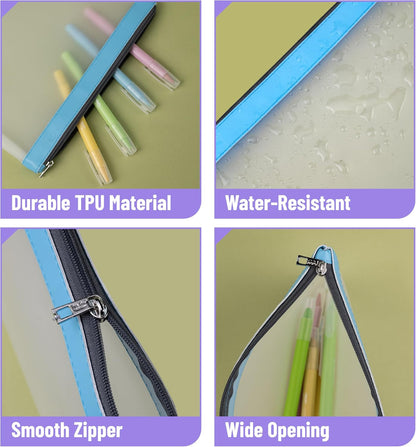 Mr. Pen- Clear Pencil Pouch, 8.50"x4.25", 3 Pack, Durable TPU Material, Medium Water-Resistant Pencil Bags with Smooth Zipper, Multipurpose Clear Pouch for Stationery, School, Office, Travel Supplies