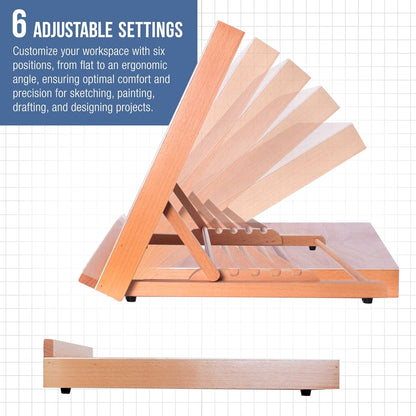 U.S. Art Supply X-Large 25-5/8" x 19" (A2) Wooden Drawing Board, Adjustable Table Top Easel for Painting and Drawing - Drafting Board with 6 Angles, Pencil Ledge, Locking Storage Drawer