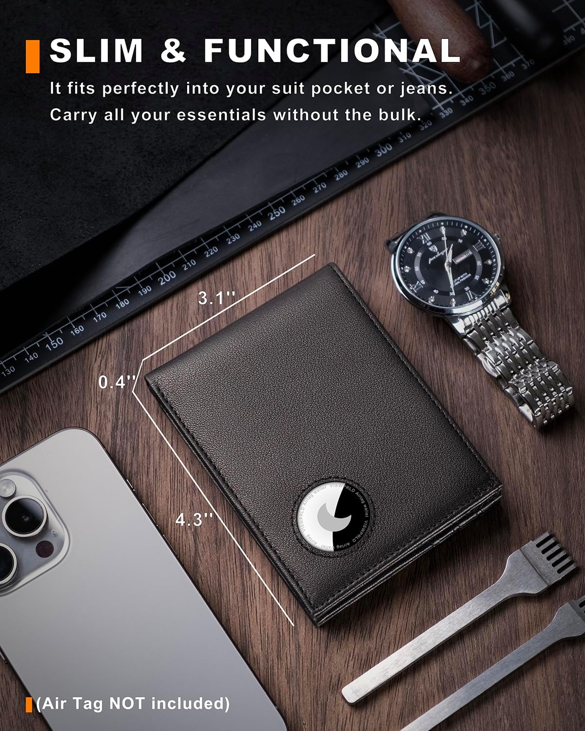 Men's Wallet with Airtag Holder, Bifold Full-Grain Leather Wallet for Apple Air Tag (1st & 2nd Generation), Slim Wallet for Men with RFID Blocking, 11 Card Slots