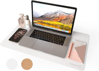 RENMTURE Dual-Sided Mouse Pad, Natural Cork & PU Leather Large Desk Pad for Office and Home Work, Desk Protector Non-Slip, Waterproof, Easy Clean (Olive Green, 32"x16")