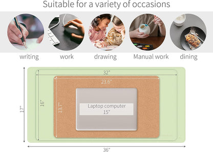 RENMTURE Dual-Sided Mouse Pad, Natural Cork & PU Leather Large Desk Pad for Office and Home Work, Desk Protector Non-Slip, Waterproof, Easy Clean (Olive Green, 32"x16")