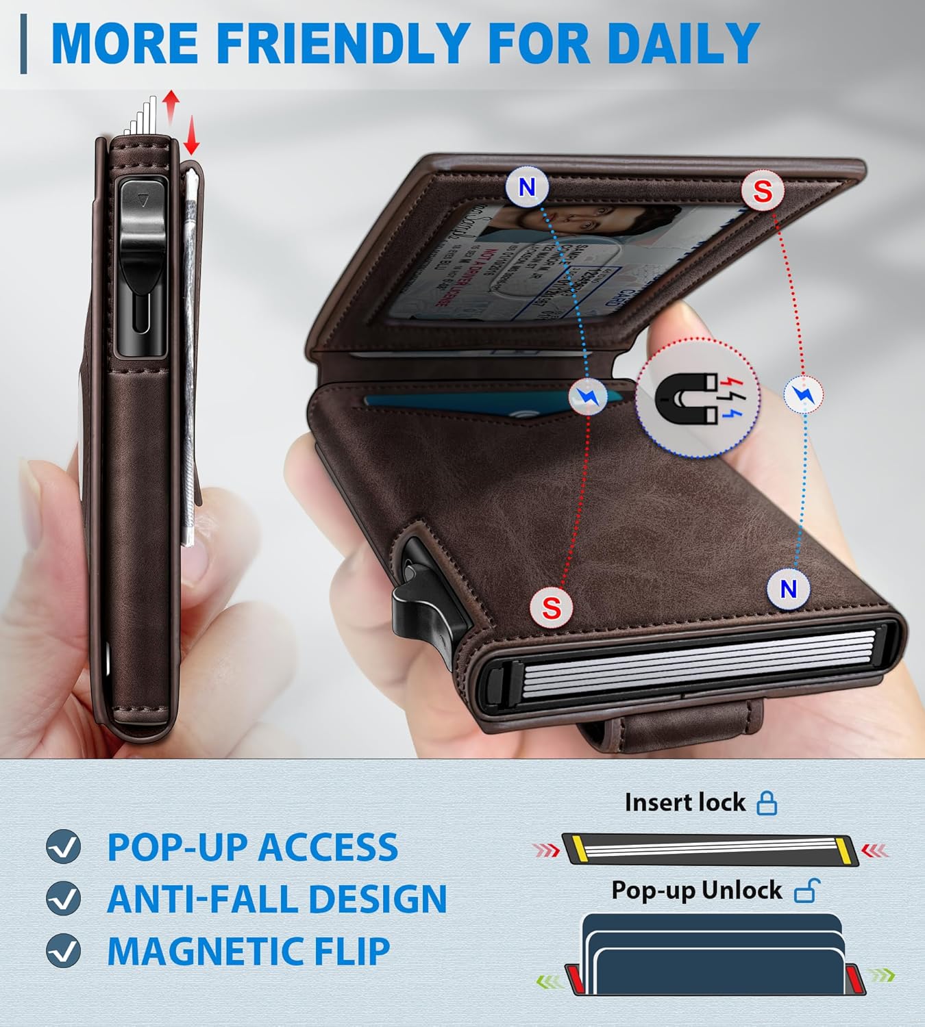 miyozi Airtag Wallet for Men Money Clip 9-Card Pop-Up Credit Card Holder with ID Window RFID Blocking Metal Case Magnetic Closure Front Pocket Wallet Gift Box | with Money Clip