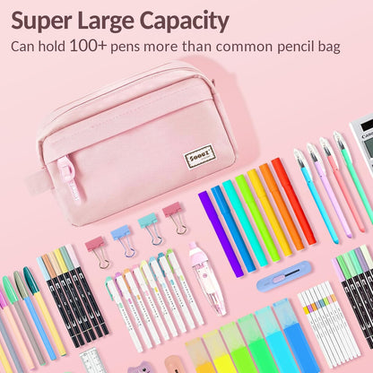 Sooez Original High Capacity Pencil Case, Big Pencil Bag Pouch Box Organizer Pen Case, Aesthetic Supply for Girls Adults, Portable Journaling Supplies with Easy Grip Handle & Loop, Mint Green