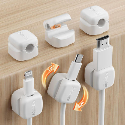 12Pack Rotatable Cord Organizer,Spring Cable Clips Desk Cable Management Cord Holder Adhesive Phone Charger Cord Clips for Home Office Car Wall Nightstand Accessories, Clear