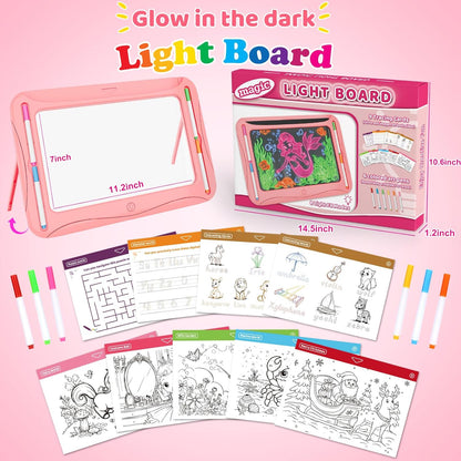 LED Drawing Board, Magic Kids Toys for Boys 4-6, Christmas Birthday Gifts, Light Up Tracing Pad, 9 Double-Sided Cards, 6 Markers, Glow in The Dark Doodle Writing Tablet, Learning Toy Arts Crafts Kits