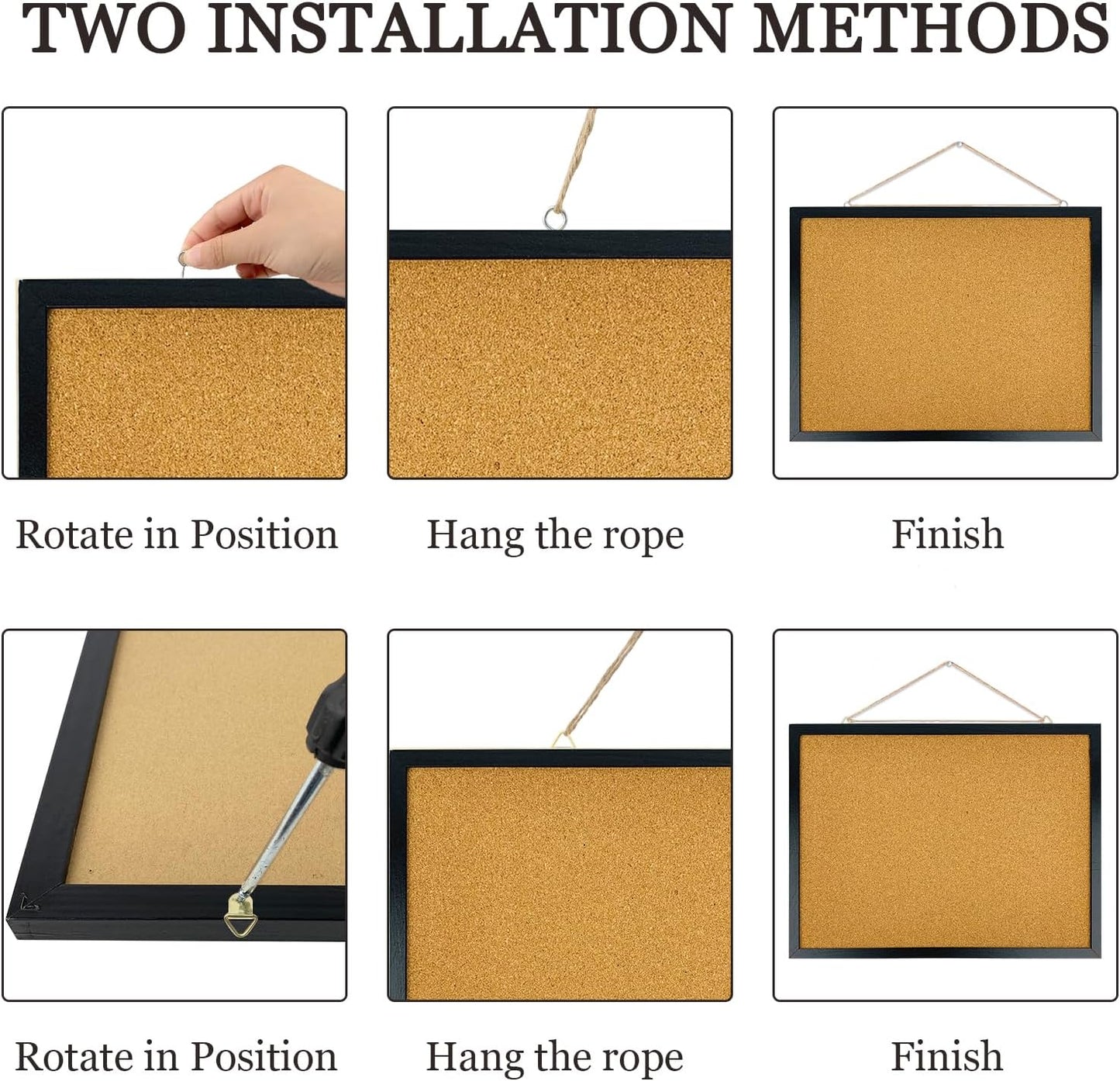 Black Cork Bulletin Board, 15.7 X 12 Inches with Oak Wood Finish Frame, Wall Mounted for Office Home and School(Pins, Eye Bolts, gaskets, Screws)
