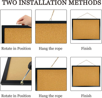 Black Cork Bulletin Board, 15.7 X 12 Inches with Oak Wood Finish Frame, Wall Mounted for Office Home and School(Pins, Eye Bolts, gaskets, Screws)