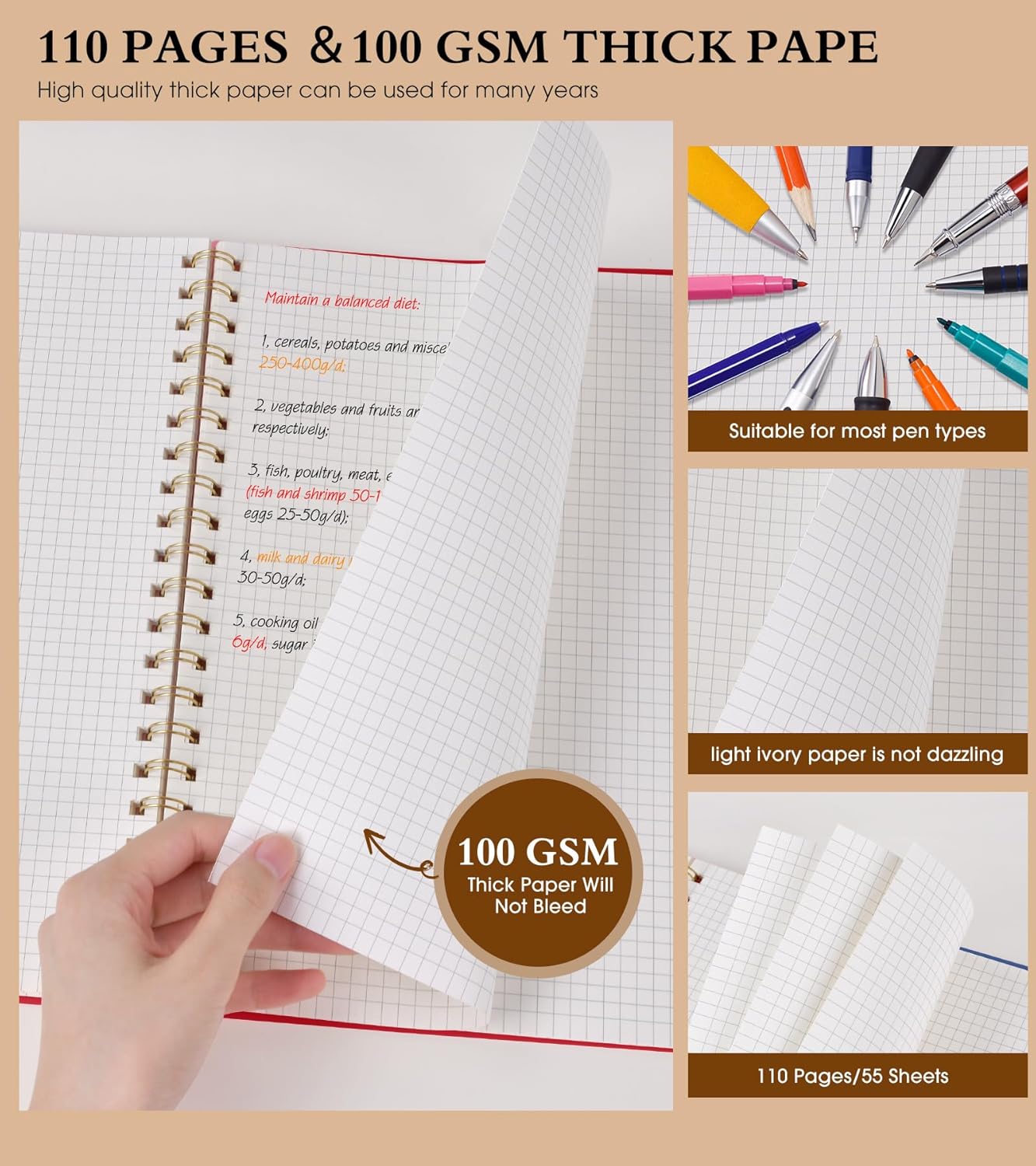 Dotted Notebook, Spiral Notebook Journal 8.5” x 11”, A4 Large Dot Grid Notebooks for Women Men, 100 GSM Dotted Paper, Plastic Hardcover Spiral Bullet Journals for Work School Sketching, Green