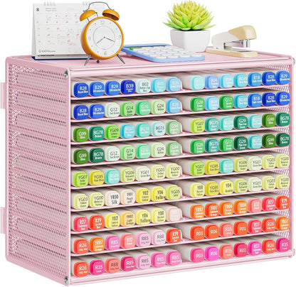 Marbrasse Mesh Marker Organizer, Metal Desktop Storage Rack for 126 Markers, Pens, Pencils, 9 Tier Marker Holder for Office Classroom & Home Art Supplies(Black)