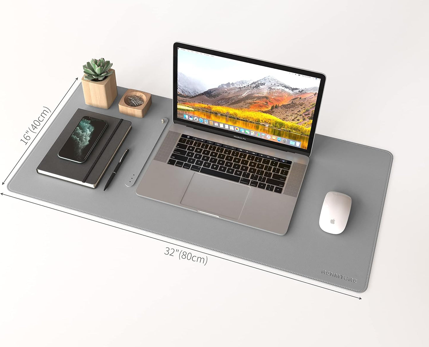 RENMTURE Dual-Sided Mouse Pad, Natural Cork & PU Leather Large Desk Pad for Office and Home Work, Desk Protector Non-Slip, Waterproof, Easy Clean (Olive Green, 32"x16")