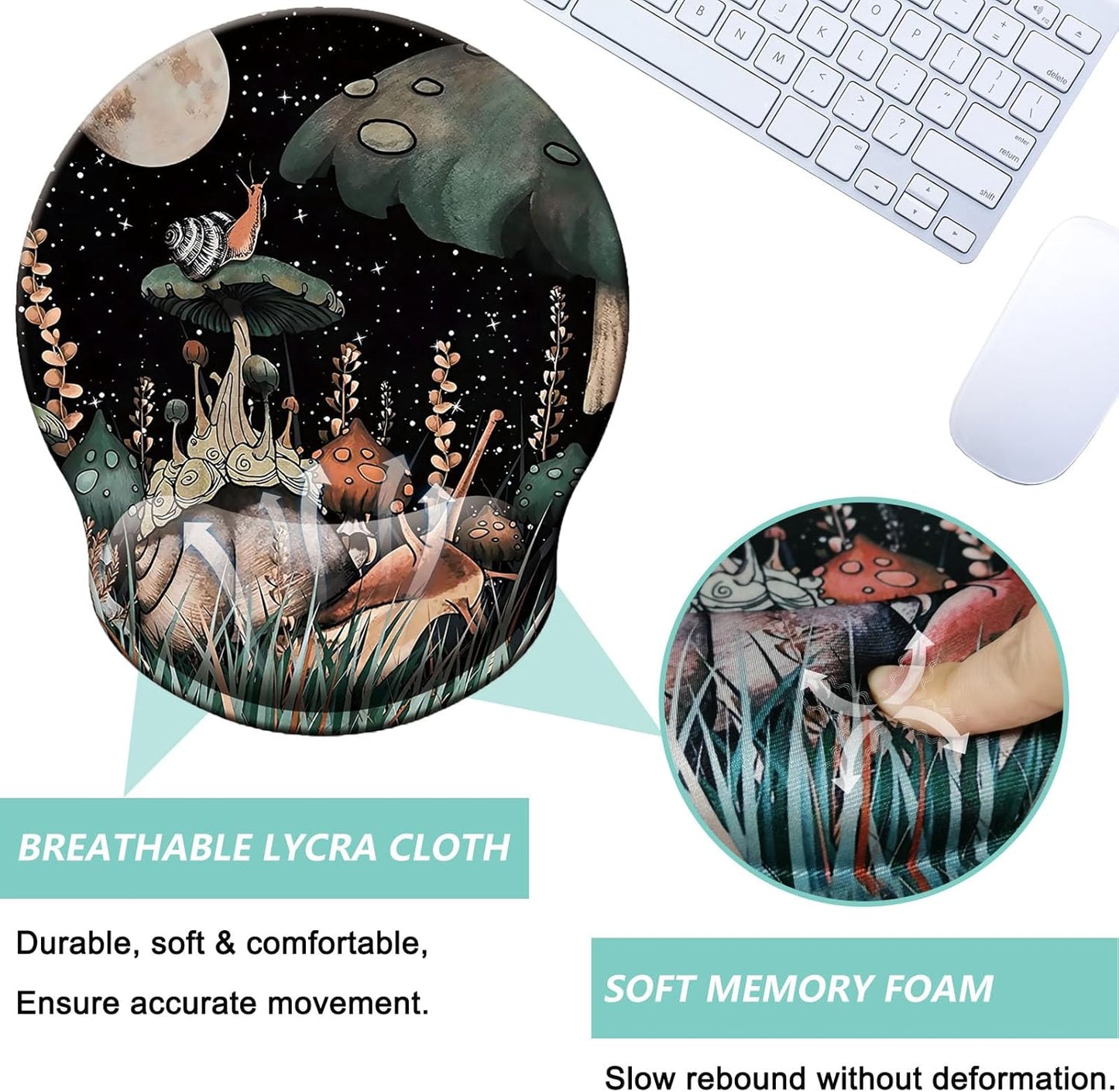 Mouse Pad with Wrist Support, Ergonomic Mouse Pad with Memory Foam Wrist Rest Cushion, Non-Slip Rubber Base Gaming Mice Pad for Home Office Computer Laptop, Flowers Grass