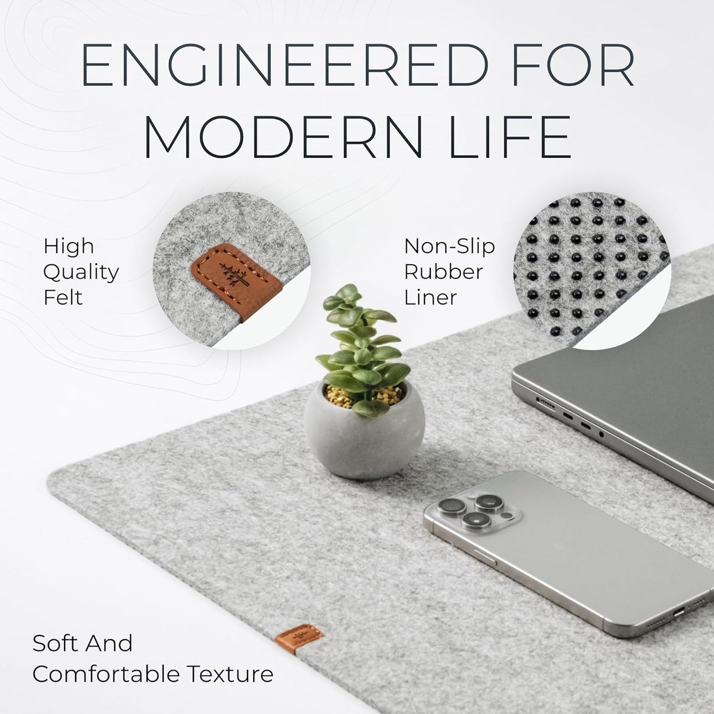 Nordik Large Felt Desk Mat - Charcoal - 35 x 17 inch - Full Desk Keyboard Mat - Computer Desk Mat for Keyboard and Mouse Pad - Desktop Mat - Large Felt Desk Pad