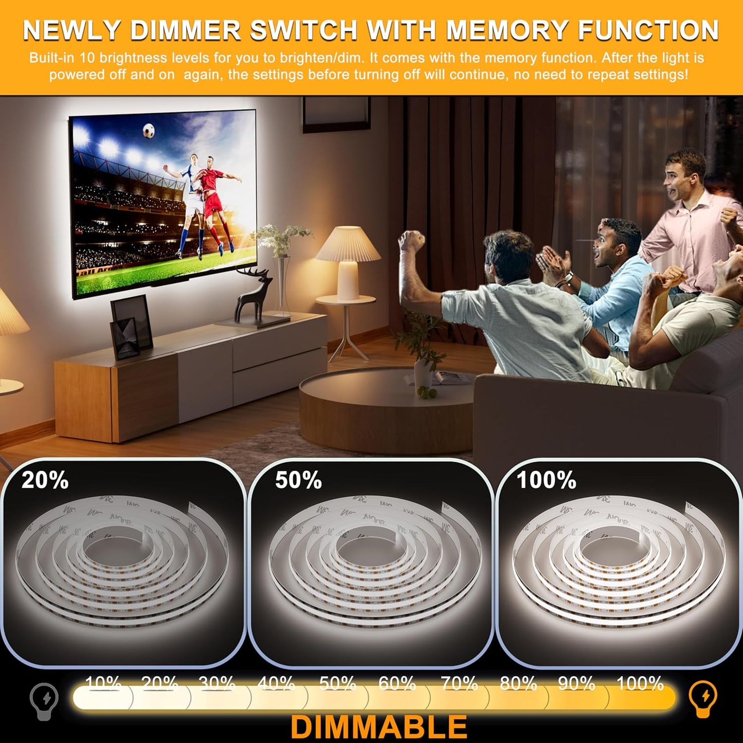 PAUTIX COB LED Strip Lights 5V USB Powered Dotless Super Bright Dimmable LED Lights 3000K Warm White 6.56ft TV Backlights,Flexible 3M Adhesive Under Cabinet Light for Bedroom,Kitchen,Shelf Lighting